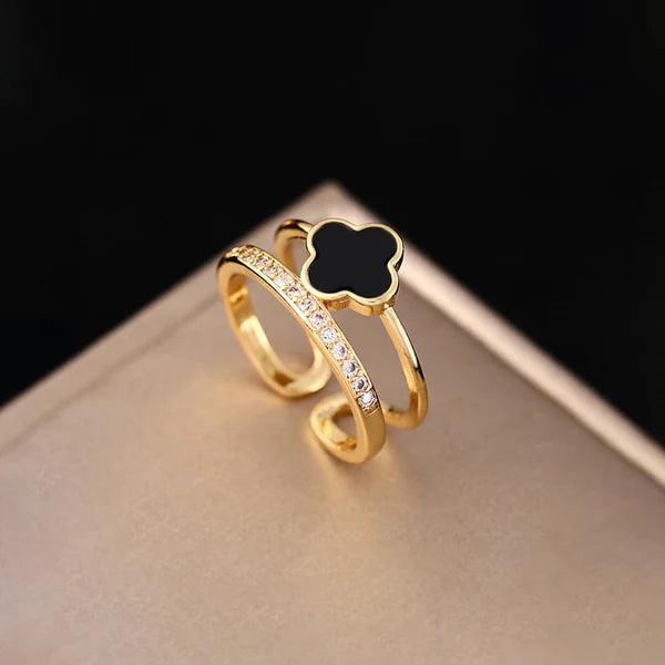Anti-Tarnish Clover Themed Adjustable Gold Finger Ring - Luxn
