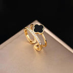 Anti-Tarnish Clover Themed Adjustable Gold Finger Ring - Luxn