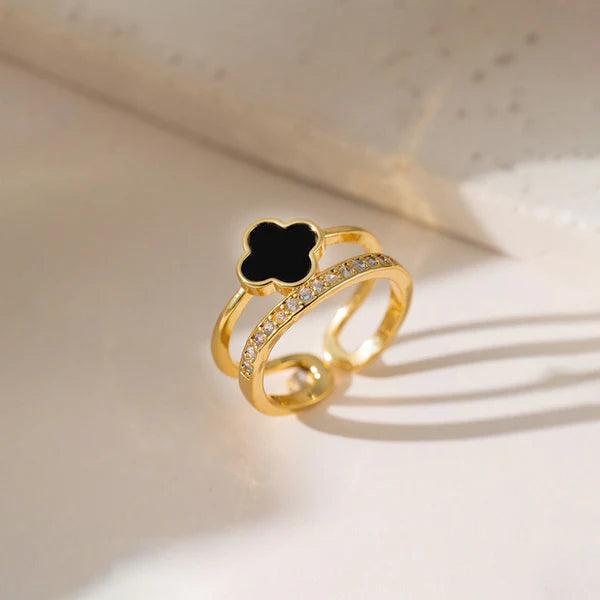 Anti-Tarnish Clover Themed Adjustable Gold Finger Ring - Luxn