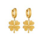 Anti-Tarnish Clover Themed Drop Gold Earrings - Luxn