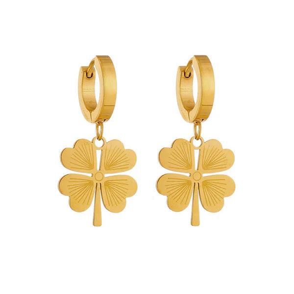 Anti-Tarnish Clover Themed Drop Gold Earrings - Luxn