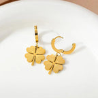 Anti-Tarnish Clover Themed Drop Gold Earrings - Luxn