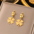 Anti-Tarnish Clover Themed Drop Gold Earrings - Luxn