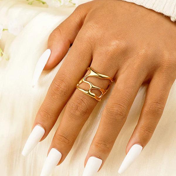 Anti-Tarnish Contemporary Adjustable Gold Finger Ring - Luxn