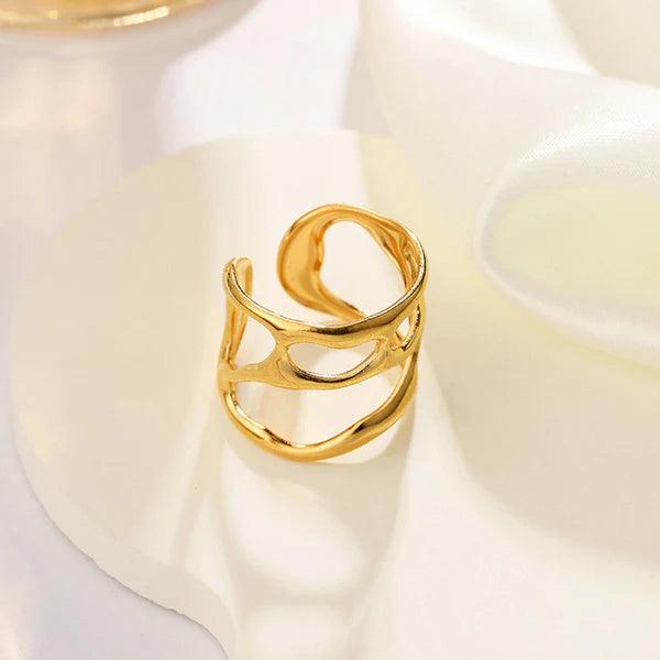 Anti-Tarnish Contemporary Adjustable Gold Finger Ring - Luxn