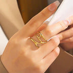 Anti-Tarnish Contemporary Adjustable Gold Finger Ring - Luxn