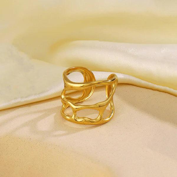 Anti-Tarnish Contemporary Adjustable Gold Finger Ring - Luxn