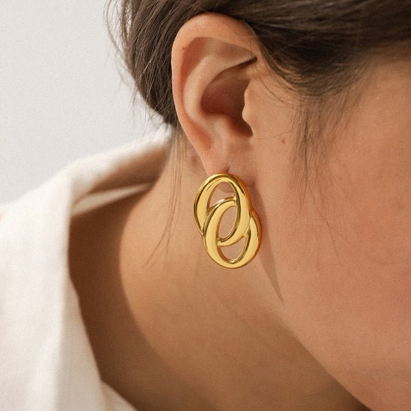 Anti Tarnish Contemporary Drop Gold Plated Earrings - Luxn