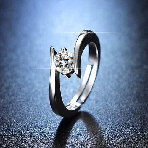 Anti Tarnish Contemporary Solitaire Silver Adjustable Finger Ring - Luxn