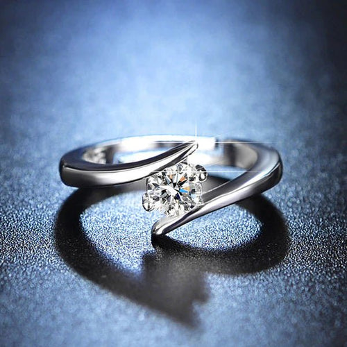 Anti Tarnish Contemporary Solitaire Silver Adjustable Finger Ring - Luxn