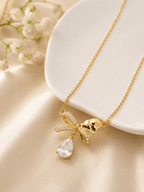 Anti Tarnish Elegant Bow Crystal Diamond & Gold Plated Pendant - Luxn