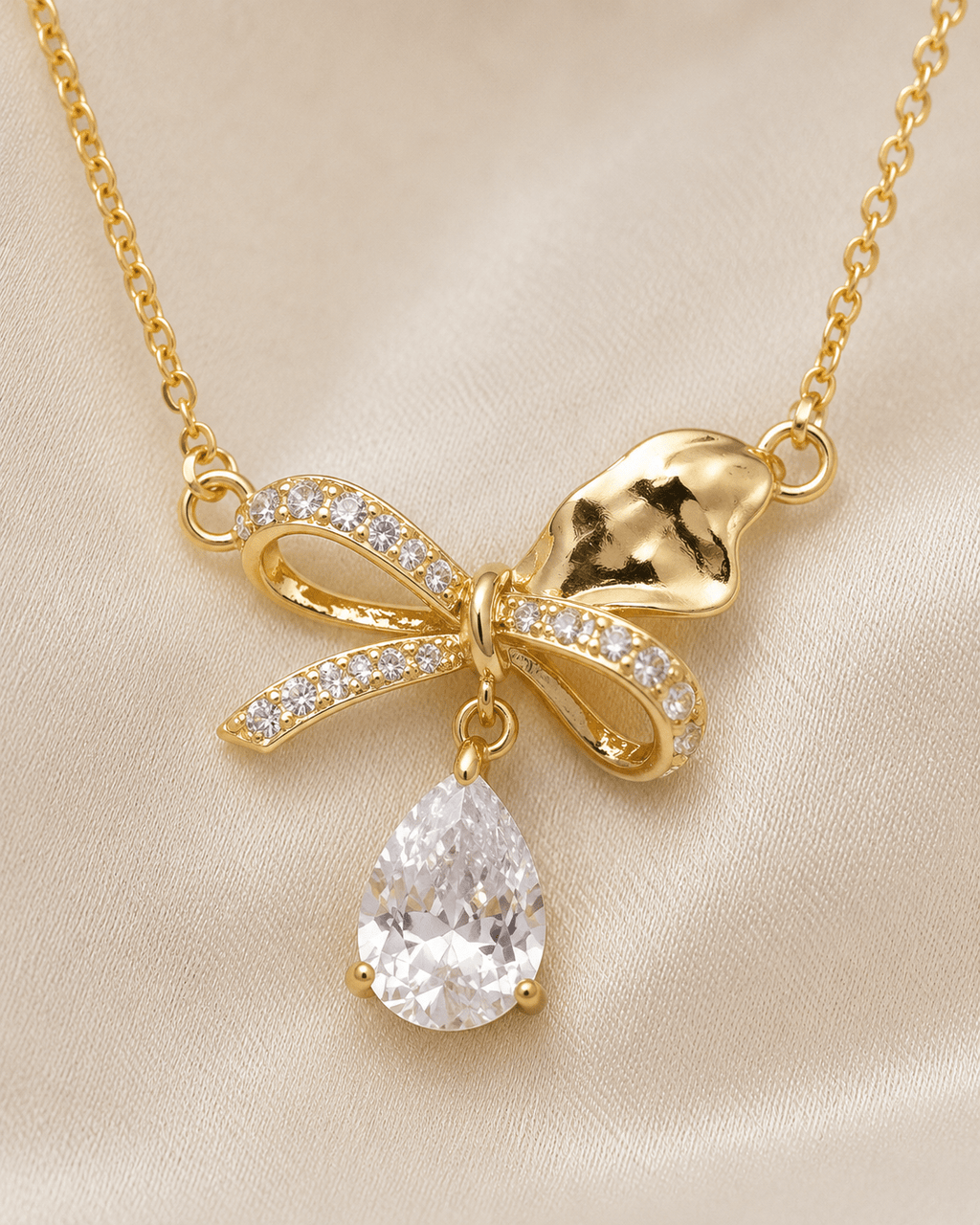 Anti Tarnish Elegant Bow Crystal Diamond & Gold Plated Pendant - Luxn