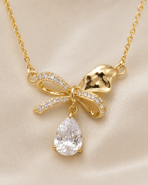 Anti Tarnish Elegant Bow Crystal Diamond & Gold Plated Pendant - Luxn