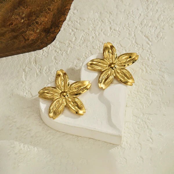 Anti Tarnish Floral Drop Gold Plated Earrings - Luxn