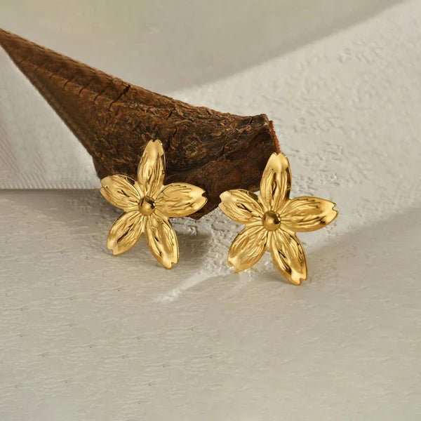 Anti Tarnish Floral Drop Gold Plated Earrings - Luxn