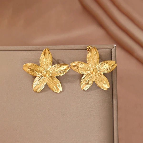 Anti Tarnish Floral Drop Gold Plated Earrings - Luxn