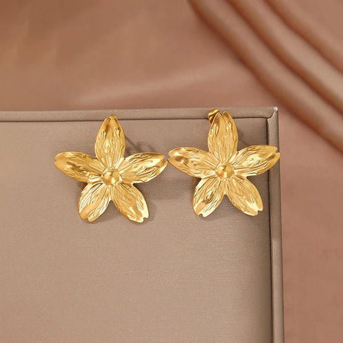 Anti Tarnish Floral Drop Gold Plated Earrings - Luxn