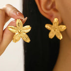 Anti Tarnish Floral Drop Gold Plated Earrings - Luxn