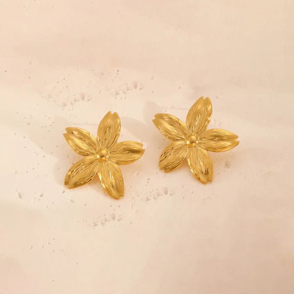 Anti Tarnish Floral Drop Gold Plated Earrings - Luxn