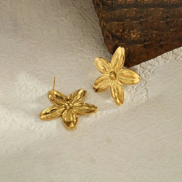 Anti Tarnish Floral Drop Gold Plated Earrings - Luxn