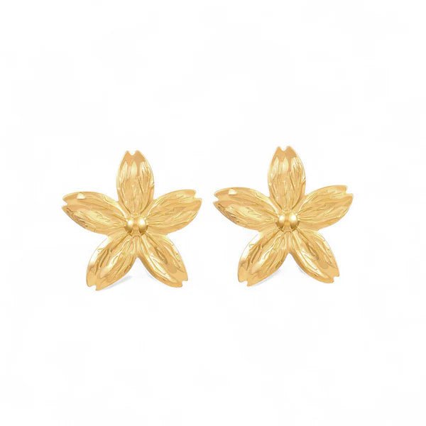 Anti Tarnish Floral Drop Gold Plated Earrings - Luxn
