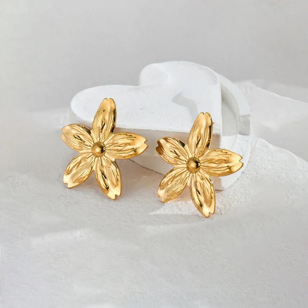 Anti Tarnish Floral Drop Gold Plated Earrings - Luxn