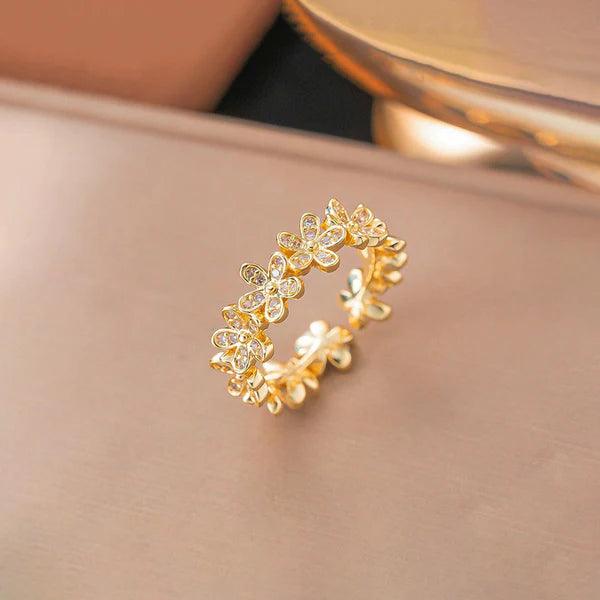 Anti-Tarnish Floral Themed Adjustable Gold Finger Ring - Luxn