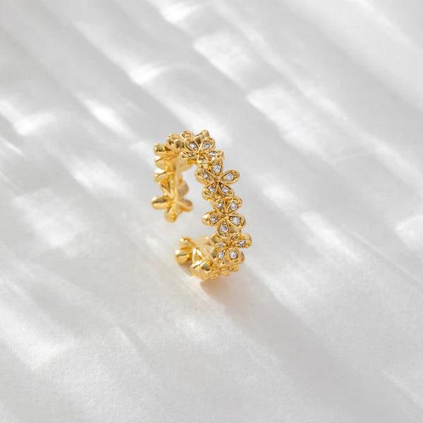 Anti-Tarnish Floral Themed Adjustable Gold Finger Ring - Luxn