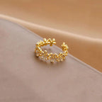 Anti-Tarnish Floral Themed Adjustable Gold Finger Ring - Luxn