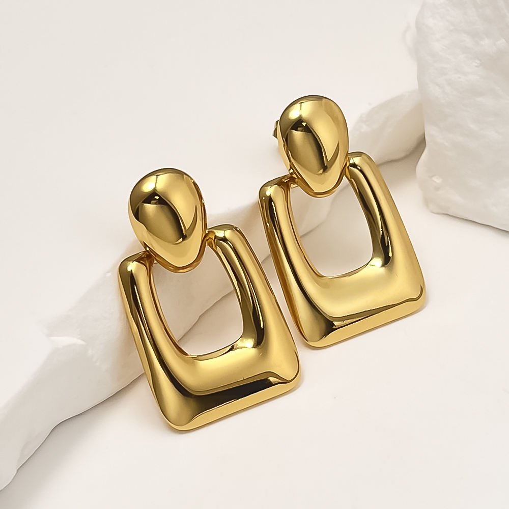 Anti Tarnish Oval Hollow Gold Plated Earrings - Luxn