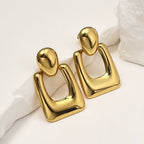 Anti Tarnish Oval Hollow Gold Plated Earrings - Luxn