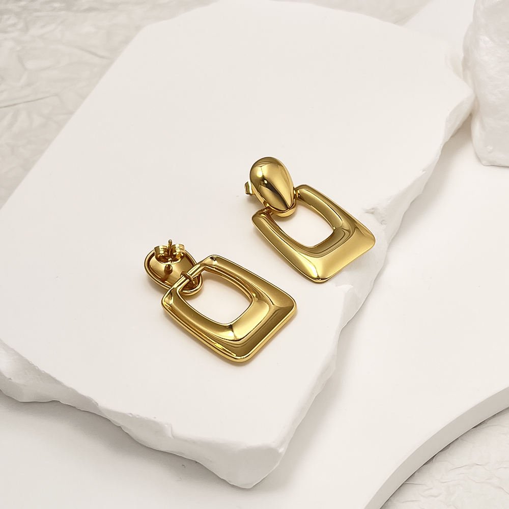 Anti Tarnish Oval Hollow Gold Plated Earrings - Luxn
