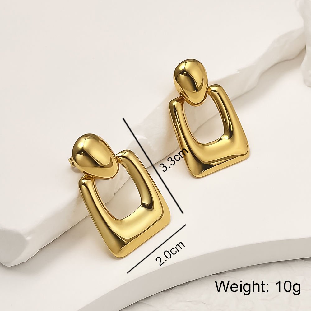 Anti Tarnish Oval Hollow Gold Plated Earrings - Luxn