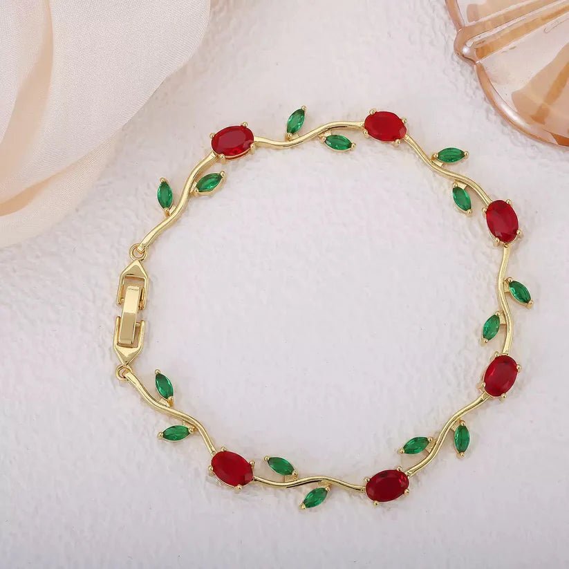 Anti-Tarnish Red Green Gold Tulip Bracelet - Luxn