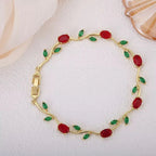 Anti-Tarnish Red Green Gold Tulip Bracelet - Luxn