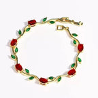 Anti-Tarnish Red Green Gold Tulip Bracelet - Luxn