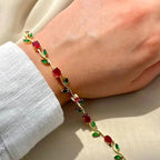 Anti-Tarnish Red Green Gold Tulip Bracelet - Luxn