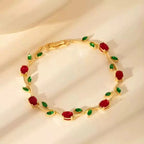 Anti-Tarnish Red Green Gold Tulip Bracelet - Luxn