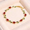 Anti-Tarnish Red Green Gold Tulip Bracelet - Luxn