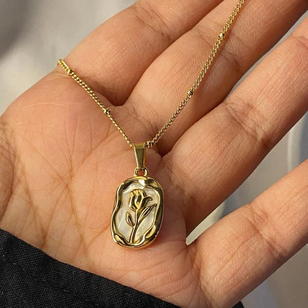 Anti-Tarnish Rose Themed Gold Pendant - Luxn