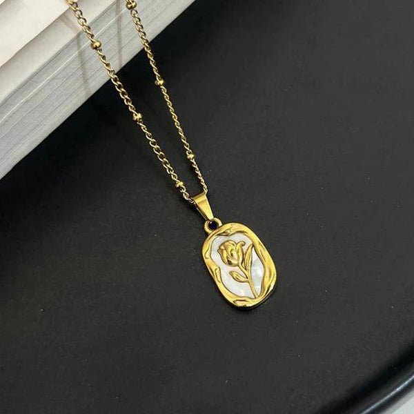 Anti-Tarnish Rose Themed Gold Pendant - Luxn