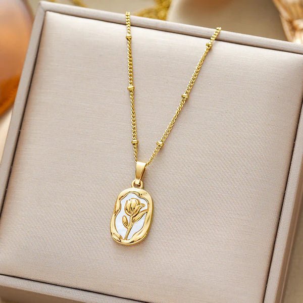 Anti-Tarnish Rose Themed Gold Pendant - Luxn