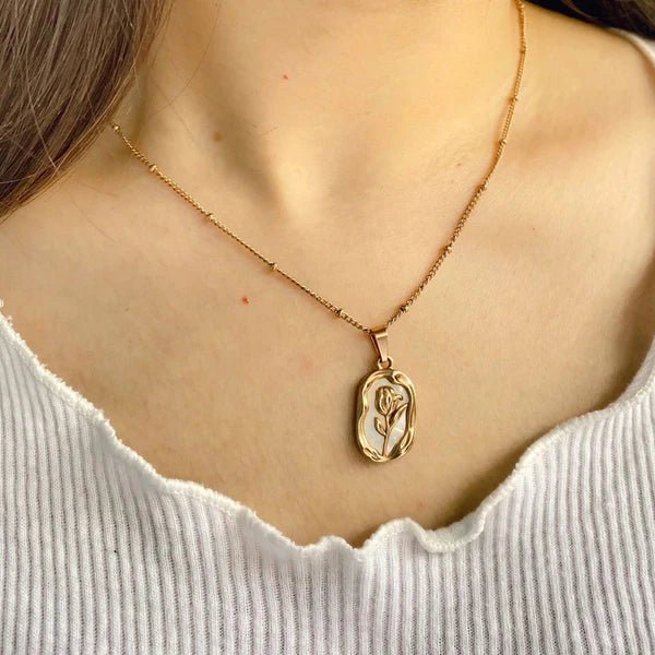 Anti-Tarnish Rose Themed Gold Pendant - Luxn