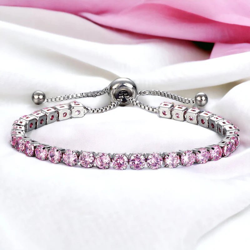 Anti Tarnish Round Cut Cubic Zirconia Pink Matrix Tennis Bracelet - Luxn