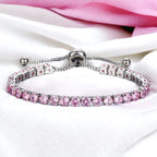 Anti Tarnish Round Cut Cubic Zirconia Pink Matrix Tennis Bracelet - Luxn