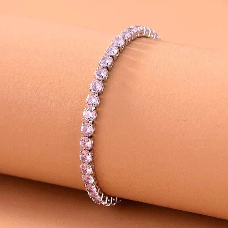 Anti Tarnish Round Cut Cubic Zirconia Pink Matrix Tennis Bracelet - Luxn