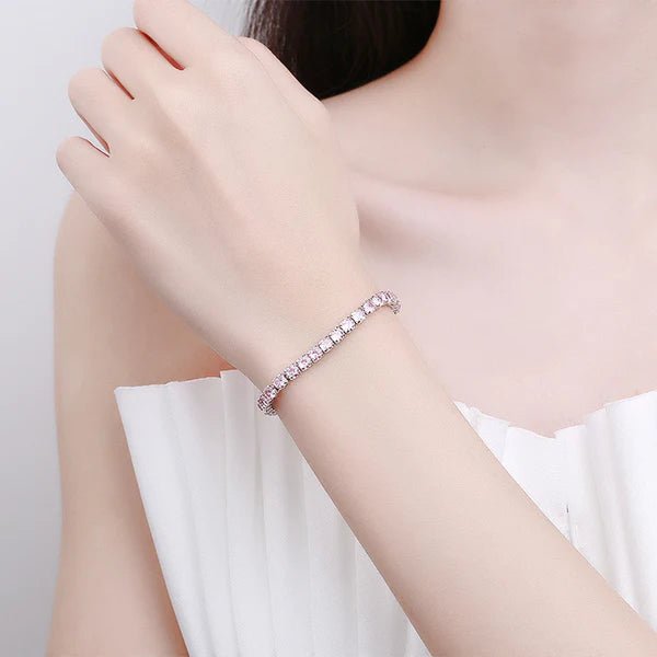 Anti Tarnish Round Cut Cubic Zirconia Pink Matrix Tennis Bracelet - Luxn