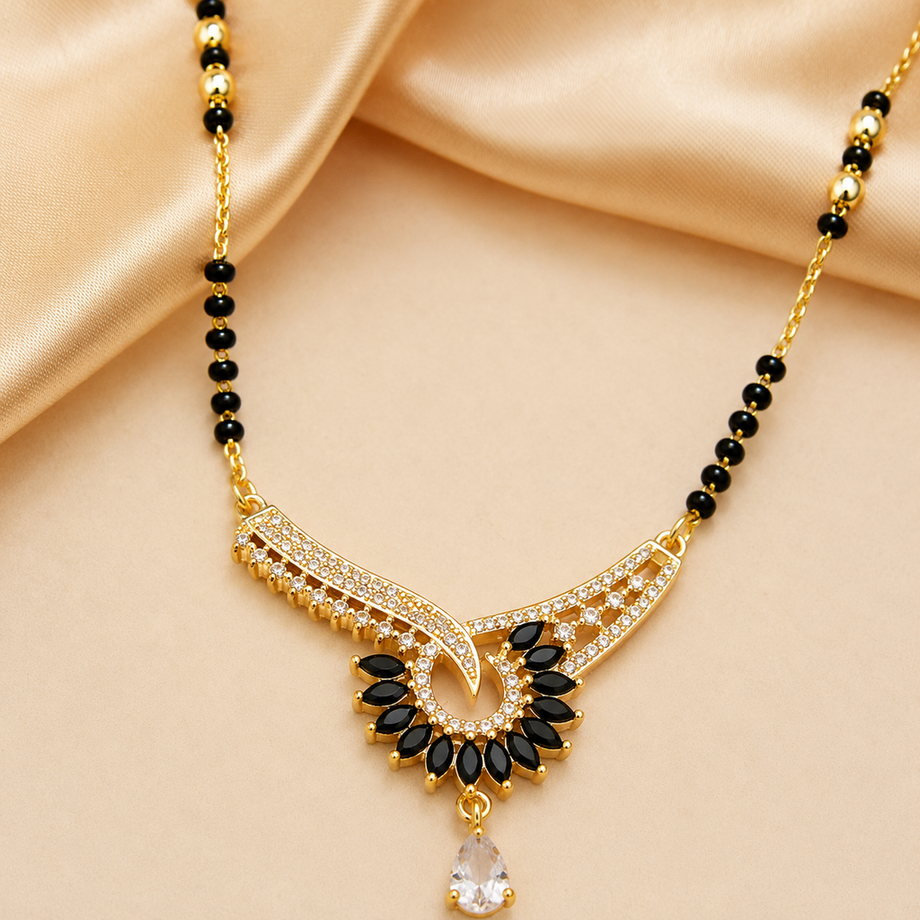 Anti Tarnish Sparkling Austrian Stone & Black Beads Mangalsutra