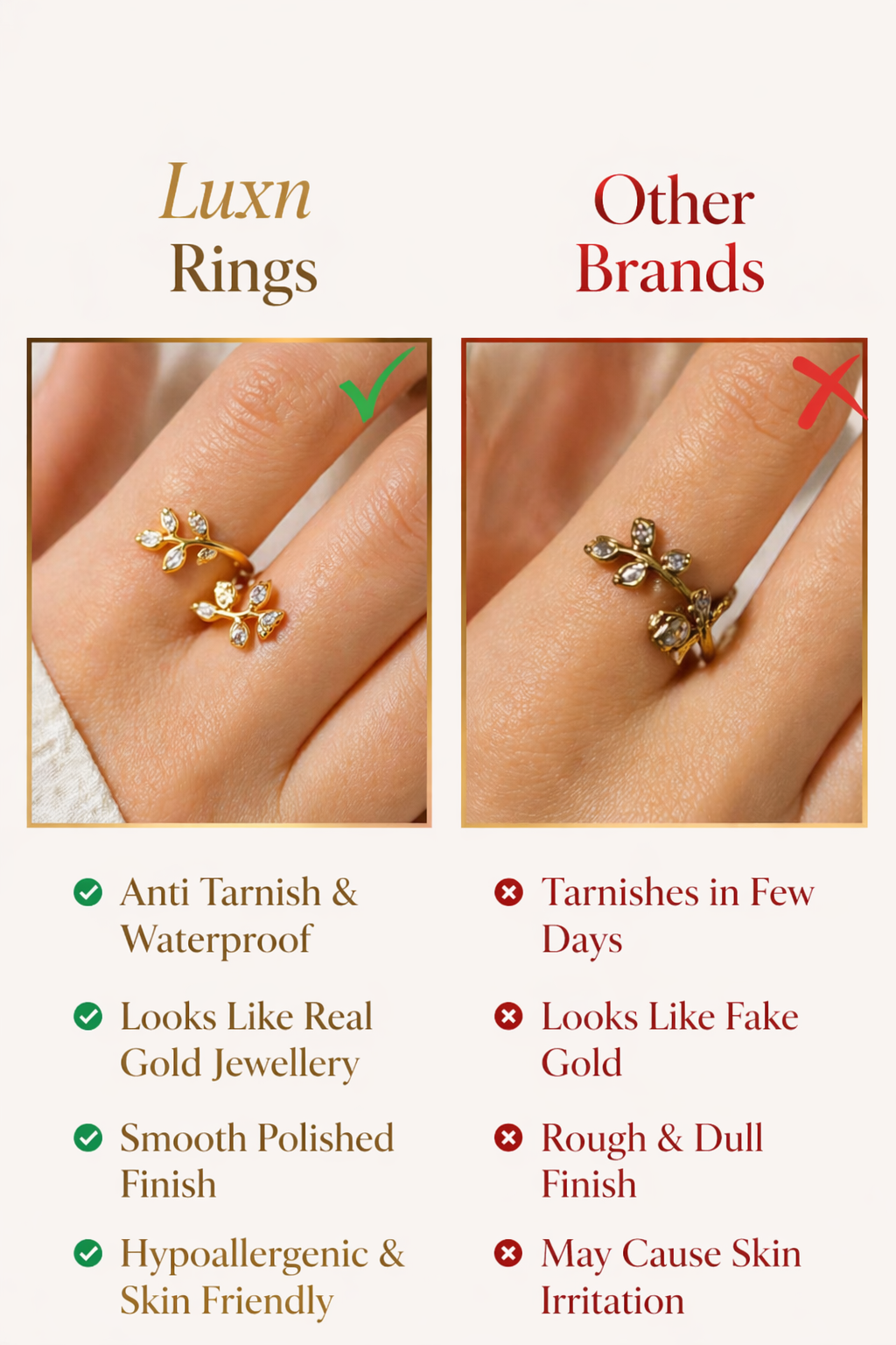 Anti-Tarnish Floral Themed Adjustable Gold Finger Ring