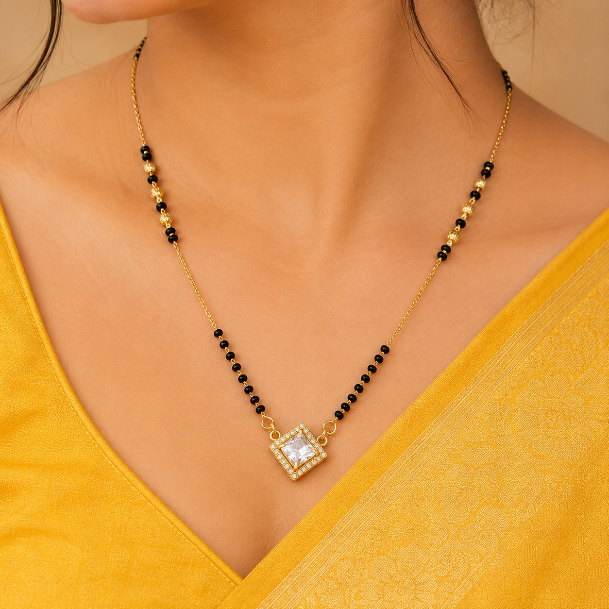 Anti Tarnish American Diamond Black Beads Mangalsutra